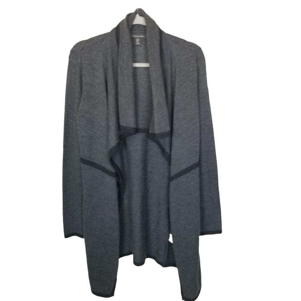 Tahari Womens Merino Wool Cardigan Sweater Sz L Lagenlook Minimalist Open Front